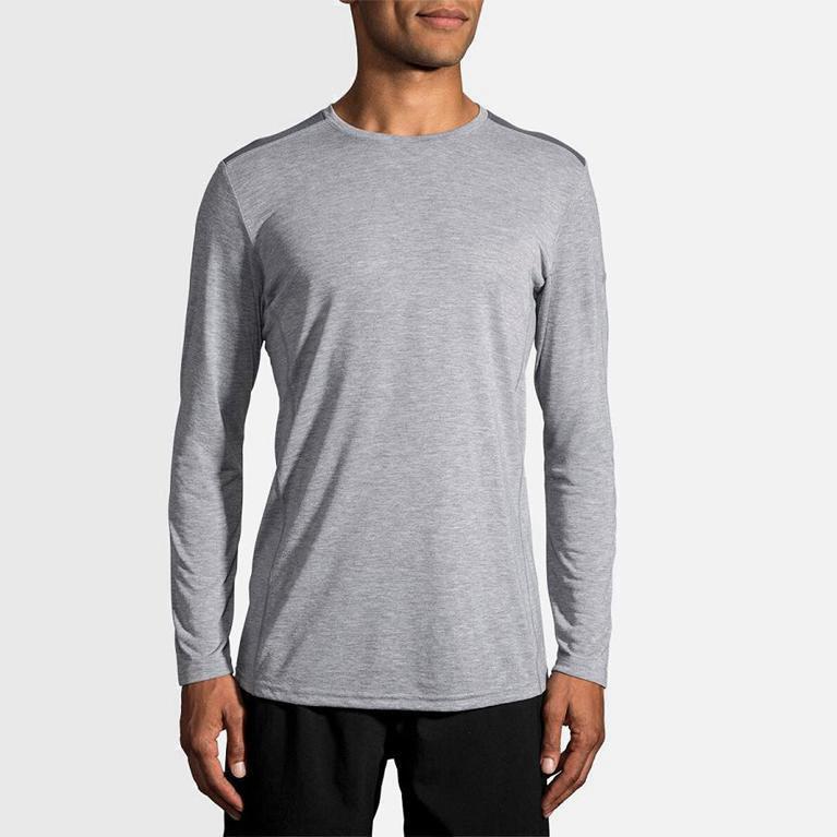 Brooks Distance NZ - Men's Long Sleeve Running Shirt - Grey (45718-GDVH)